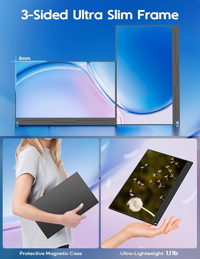 KEEPTIME 4K Portable Monitor 15.6" 3840x2160 UHD USB-C HDMI Laptop Monitor, 100% Adobe RGB IPS Computer Gaming Display HDR Travel Screen w/Speakers for Laptop Xbox PS5 Switch PC Phone