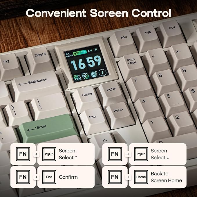 EPOMAKER RT100 PRO Wireless Gaming Keyboard with 1.54" Screen&Knob, RGB, 2.4Ghz/BT/USB-C, Hot Swap, 5000mAh, PBT Keycap, Custom Driver, Retro Mechanical Keyboard for Win/Mac (White, Sea Salt Silent)