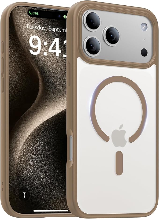 Magnetic for iPhone 17 Pro Max Case,[Anti-Slip][Compatible with MagSafe][Military Grade Drop Protection] Shockproof Protective Translucent Matte Phone Case for iPhone 17 Pro Max Case,Brown