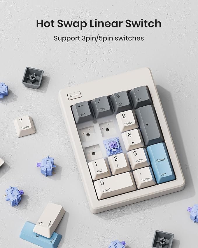Kisnt FD17 Wireless Mechanical Number Pad, Bluetooth 5.0& 2.4G Dual Mode Numeric Keypad, 17 Keys Hot Swappable Numpad with PBT Keycaps for Laptop/PC/TKL Keyboards(Beige, Linear Switch)