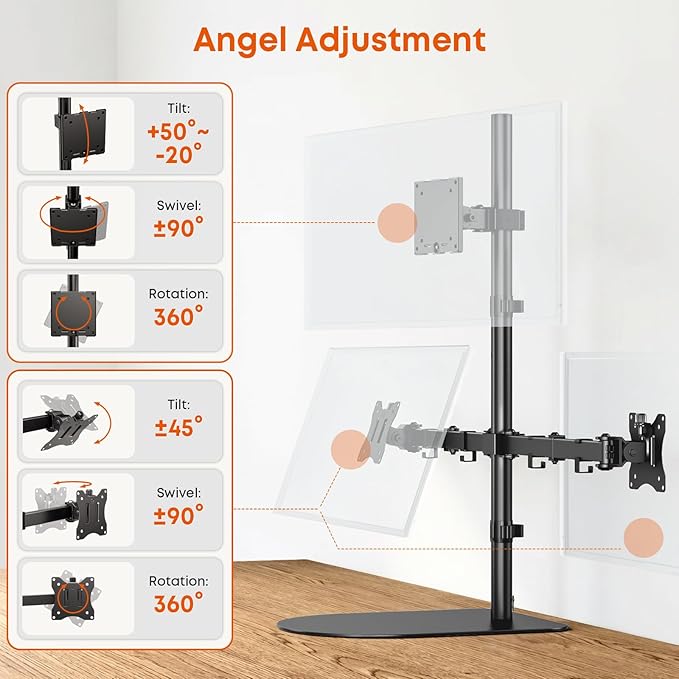 PUTORSEN Freestanding Triple Monitor Mount - Holds 49" Ultrawide Center & 32" Side Screens, 44 lbs Capacity, Extra Tall Pole, VESA 75/100