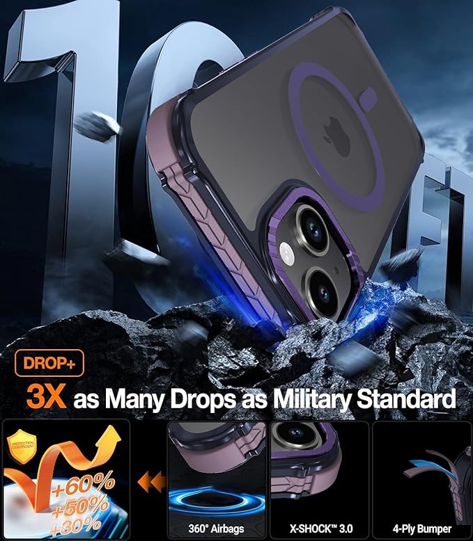 DEERLAMN Strong Magnetic Case for iPhone 15 6.1-Inch,[Compatible with Magsafe][Military Grade Drop Protection] Translucent Matte Shockproof Protective Phone Cover-Frosted Purple