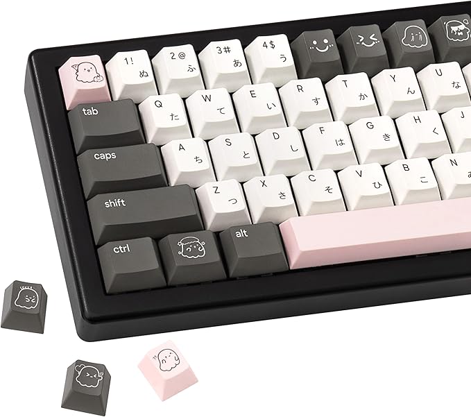 134keys Custom PBT Keycaps - Minimalist Style Black White Keycap Cherry Profile Dye Sub - Cute Japanese Keycaps Set for 60% 65% 75% 100% Percent Cherry MX Mechanical Keyboard