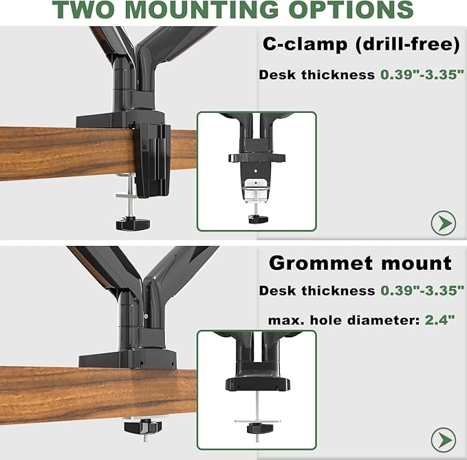 UPGRAVITY Dual Monitor Mount, Dual Monitor Desk Mount for Two Ultrawide 22"-34" Flat/Curved Computer Screens, Fully Adjustable Gas Spring Double Monitor Stand Arms Hold 26.5lbs, VESA 75x75/100x100mm