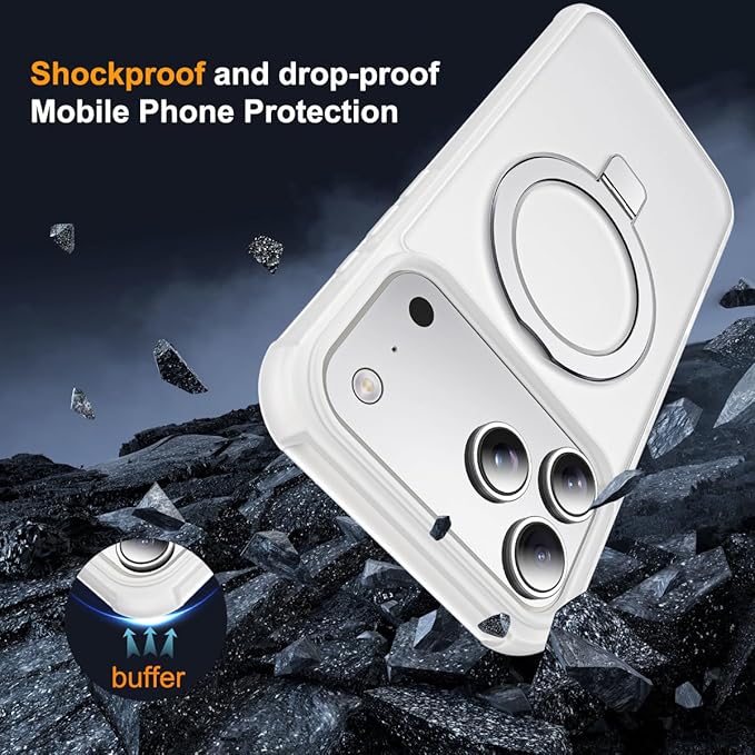 SKYLMW Compatible with iPhone 17 Pro Max Case with Invisible Magnetic O-Ring Stand Military-Grade Phone Case for iPhone 17 ProMax 6.9" [Compatible with Mag-Safe][Great Grip Feeling],Translucent