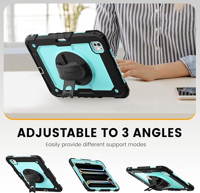 timecity Case for iPad Pro 11 Inch M5 2025 / M4 2024, 360° Rotating Stand, Pencil Holder & Wireless Charging, Shockproof with Screen Protector & Shoulder Strap -for Designers & Professionals,Blue