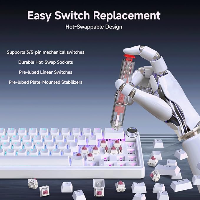 TMKB T68E 60% Wired Gaming Mechanical Keyboard, RGB Backlit Hot-Swappable Gasket Mount, Creamy Keyboard with Pre-Lubed Blueberry Switch, White