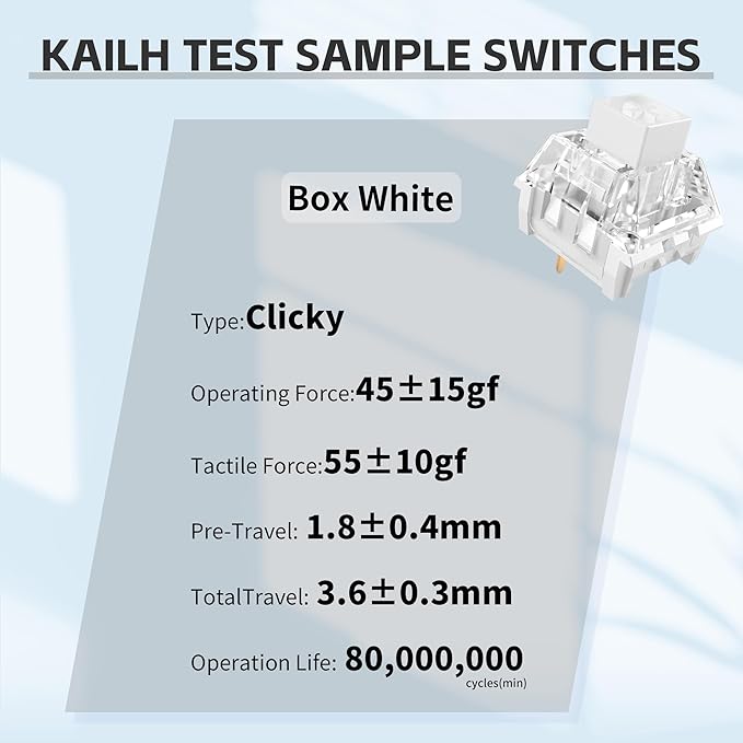 Outemu(Gaote) Crystal Blue Switches for MX Mechanical Gaming Keyboard,3-Pin 50gf Clicky/RGB/DIY Replaceable/Dustproof Switches(Blue,45pcs)