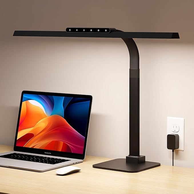24W LED Desk Lamp, 112 High-Bright Eye-Caring Architect Light, 3000K-6000K Stepless Dimmable Touch Control, Weighted Metal Base, Auto-Dimming & Memory Function for Home Office, Reading, Gaming, Black