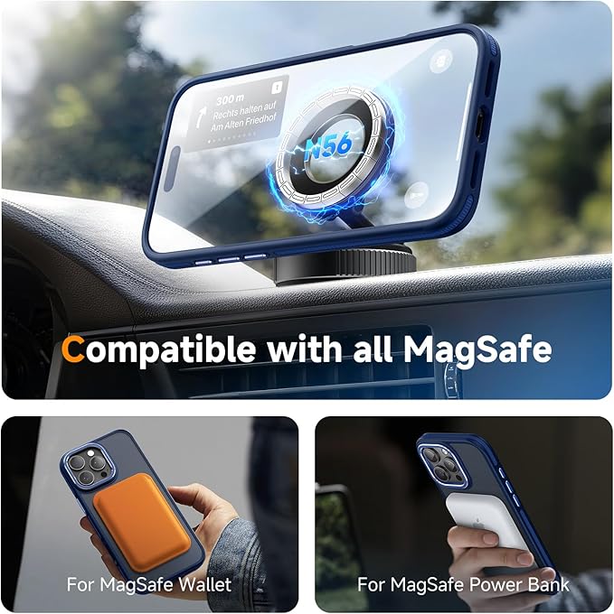 Magnetic 3 in 1 for iPhone 16 Pro Max Case, [Omni-Directional Protection] with 1x Screen Protector + 1x Camera Cover, [Seamless Work with Magsafe] Protective Matte Silm Case for iPhone 16 Pro Max Blue