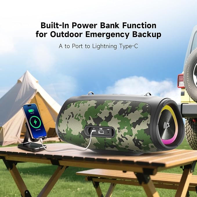 TAZATA Portable Bluetooth Speaker 60W RMS,90W Peak Loud Subwoofer Wireless Stereo with HD Sound,8H Playtime IPX7 Waterproof for Party cmaping Beach