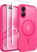 CAPRARO Magnetic Compatible with iPhone 16 Case, Upgraded [Full Camera Protection] [Compatible with MagSafe] Protective Translucent Matte Women Girl Phone Case Cover, Hot Pink
