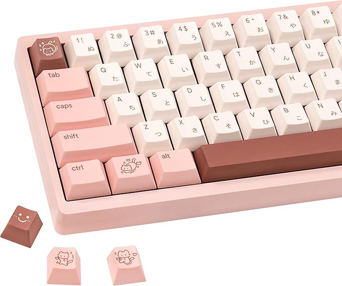 Cute Marshmallow Keycaps 134keys - PBT Cherry Profile Japanese Keycap - Five-Side Dye-Sublimation Pink & Off-White Keycaps Set Compatible with 60% 65% 75% TKL 104/108 Mechanical Keyboards