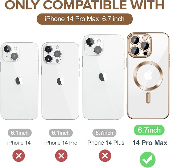 Hython Magnetic Clear for iPhone 14 Pro Max Case with Camera Lens Protector [Compatible with MagSafe] Plating Edge Slim Soft TPU Cover Protective Phone Case for iPhone 14 Pro Max 6.7", Desert Brown