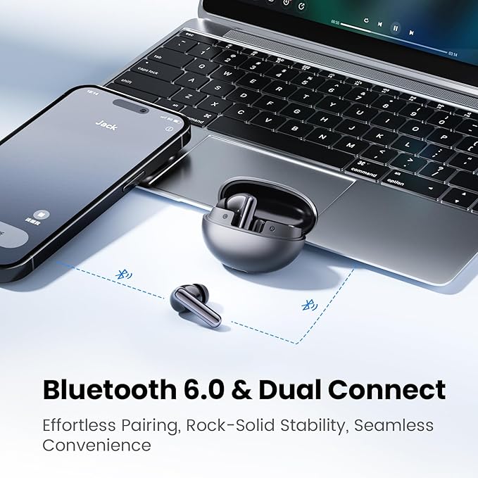 HAYLOU Flowbuds N55 Noise Cancelling Wireless Earbuds, 54dB Aadptive ANC, LDAC Hi-Res Sound Bluetooth 6.0 Earbuds with 6 HD Mics, 40H Playtime, IPX5 in-Ear Ear Buds, Customizable EQ Via APP