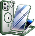 Miracase Magnetic for iPhone 14 Pro Max Case 6.7 inch, (Compatible with MagSafe) Upgrade Full-Body Clear Phone Bumper Case with Built-in 9H Tempered Glass Screen Protector, Magnetic Acacia Green