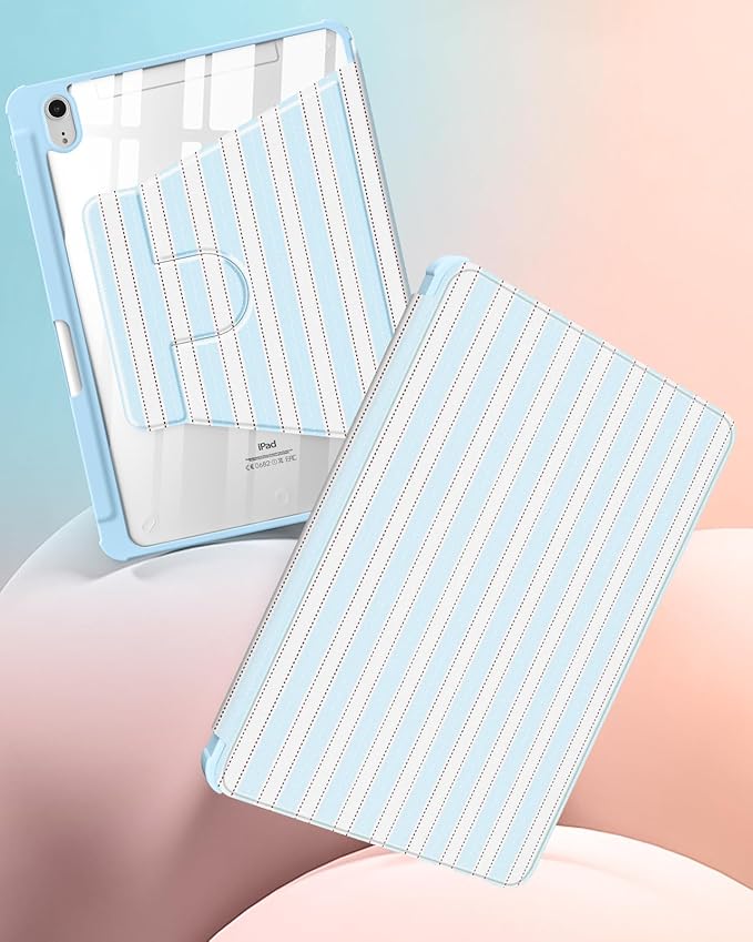 Uppuppy for iPad mini 7 Case (A17 Pro) for iPad mini 6th Generation Case - 360 Rotating Stand Folio Smart Cover with Pencil Holder for Women Girls, BW Stripes for Apple Tablet Mini 8.3 inch 2024/2021