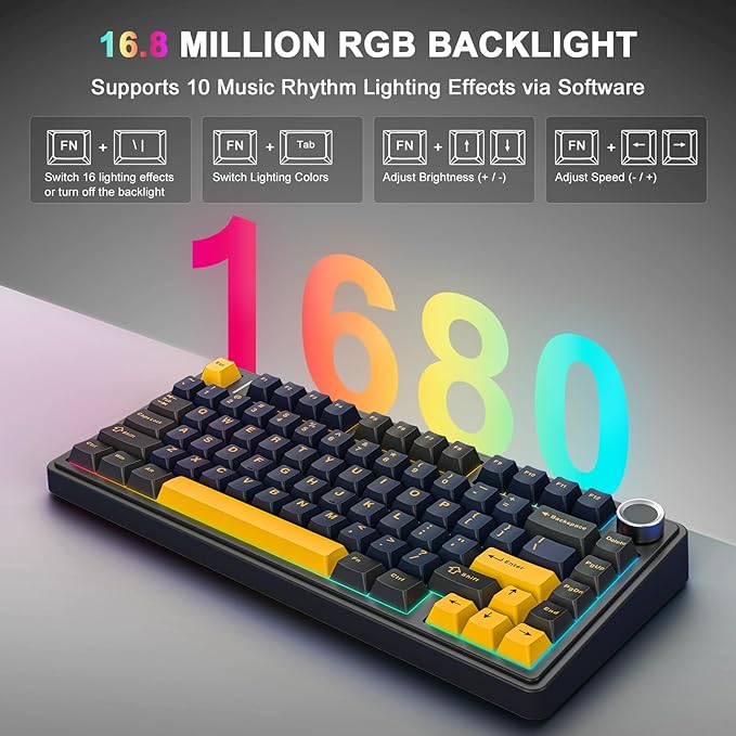 AULA F75 - 75% Wireless Mechanical Keyboard,Hot Swappable Custom Gaming Keyboard with Knob,BT5.0/2.4GHz/USB-C,RGB Backlit,Pre-lubed Reaper Switches,Double Shot PBT Keycaps,Mechanical Gaming Keyboards
