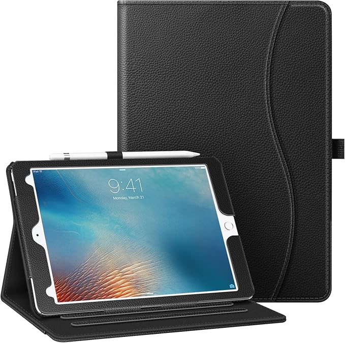 Fintie Case for iPad Pro 9.7 Inch 2016 Release Tablet- [Corner Protection] Multi-Angle Viewing Folio Smart Stand Back Cover with Pocket, Pencil Holder, Auto Wake/Sleep, Black