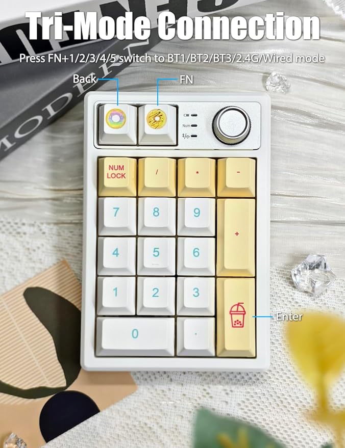 Gasket Creamy Mechanical Numpad Programmable Macro Keypad Wireless 2.4G/Bluetooth 5.0/Wired USB-C RGB Backlit Hot Swappable Number Pad Rechargeable Numeric Keyboard Metal Knob, Donut