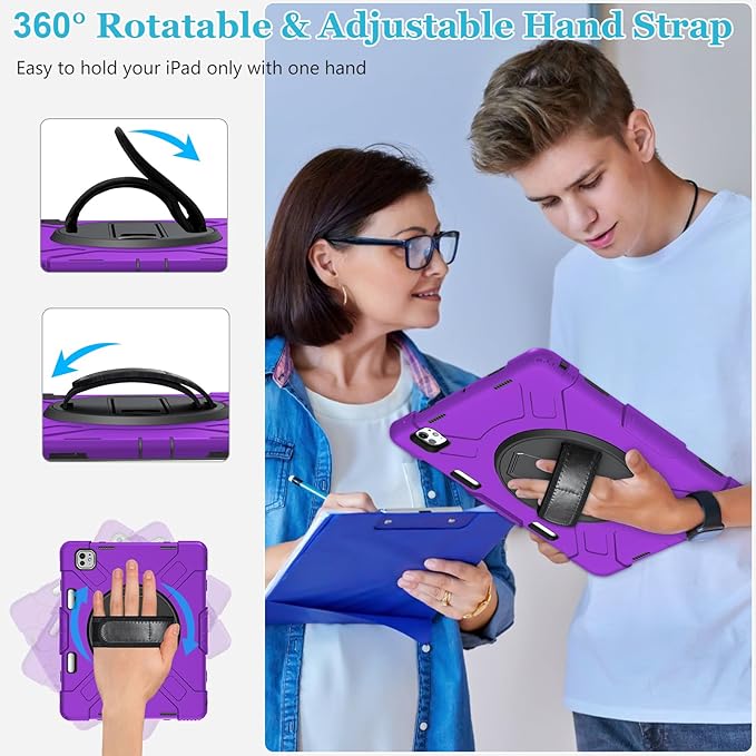 Case for iPad Air 13 Inch M4/M3/M2 (2026/2025/2024): Silicone Shockproof Case with Screen Protector - Stand - Handle - Shoulder Strap - Pen Holder- Purple