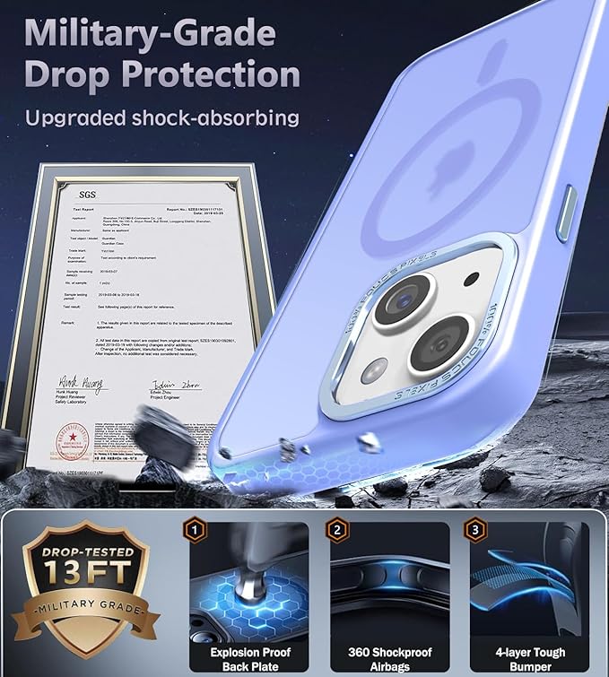 Newfuture Magnetic for iPhone 15 Case [Compatible with Magsafe] [Military Grade Drop Protection] Translucent Matte Anti-Fingerprint Shockproof Phone Case for iPhone 15 6.1 inch, Light Purple