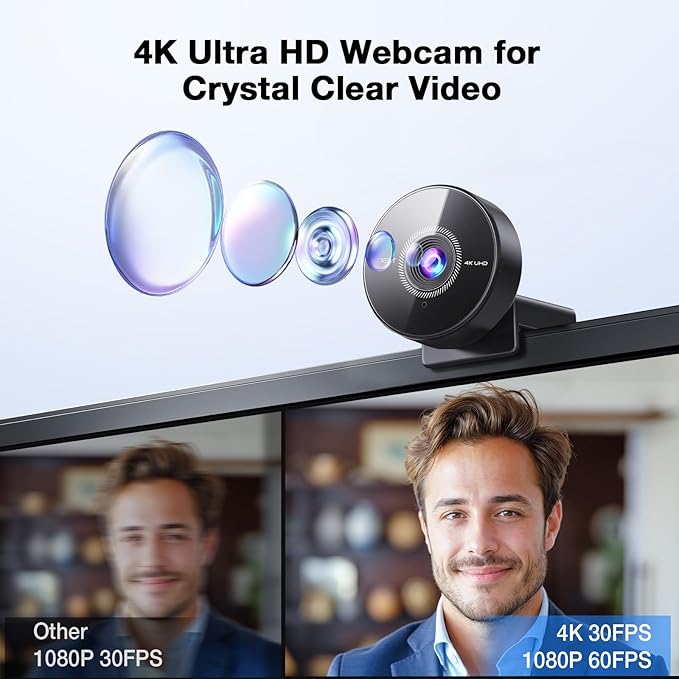 EMEET C950 4K Webcam for PC - PDAF Autofocus, USB Webcam with Microphone & Physical Privacy Cover, 1080P@60FPS, USB 2.0 Plug&Play, No Tripod Hole, Web Cam w/ 70°View for Meeting/Online Classes/Zoom