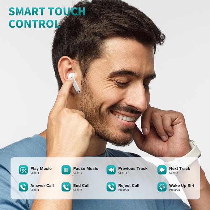 ACAGET Wireless Earbuds for iPhone 17 16 Pro Max Air 15 14 13 12 11 XR XS Bluetooth 5.3 Headphones Noise Isolation Earphones for Galaxy S26 S25 S24 Ultra S23 S22 HiFi Bass Stereo Earphone for Google