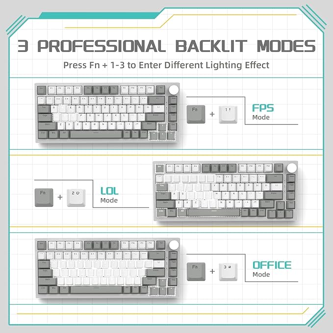Attack Shark ajazz AK820 75% Mechanical Gaming Keyboard with Knob Hot Swappable Custom Gasket Mounted Keyboard USB-C Wired White LED Linear AS Red Switch for PC/Win/Mac