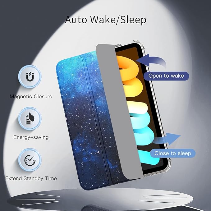 MoKo for iPad mini 7 (A17 Pro) Generation Case 2024, iPad mini 6 Case 2021, 8.3-inch Slim Lightweight Protective Hard Back PC Shell Stand Cover Support Touch ID, Auto Wake/Sleep, Blue Sky Star