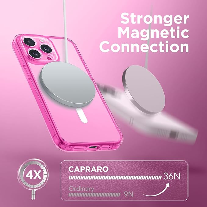 CAPRARO Magnetic for iPhone 13 Pro Case, [Compatible with MagSafe] [Full Camera Protection] Shockproof Protective Slim Translucent Matte Phone Case for iPhone 13 Pro 6.1'', Clear Neon