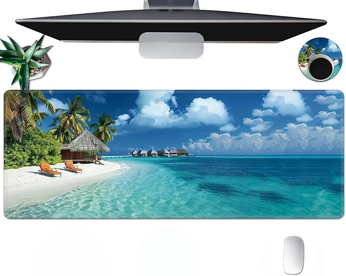 Large Mouse Pad, Desk Mat, XL Gaming Keyboard Mat, Non-Slip Rubber Base, Full Extended Mousepad for Gaming Office Home, 31.5 X 11.8 Inch, Beach Sand