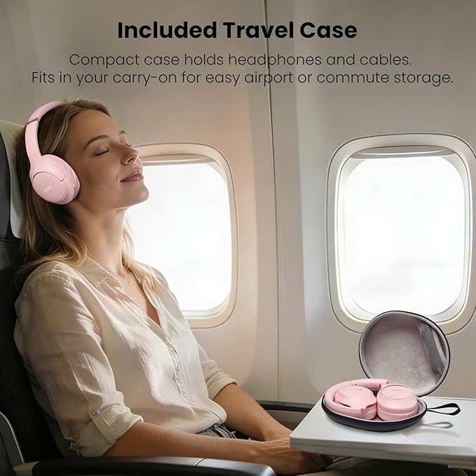 TOZO HT3 Hybrid Noise Cancelling Headphones, 90H Battery Life Wireless Over Ear Bluetooth 6.0 Foldable Headset, AI Voice Assistant with 5 Mics, Connect 2 Devices & Hi-Res Sound, 32 Audio EQ, with Case