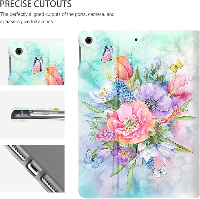 iPad 10.2 Case for iPad 9th Generation, iPad 8th Generation Case, iPad 7th Generation case, iPad Cases 9th Generation Multi-Angle View Adjustable Stand Auto Wake/Sleep, Bouquet Flowers