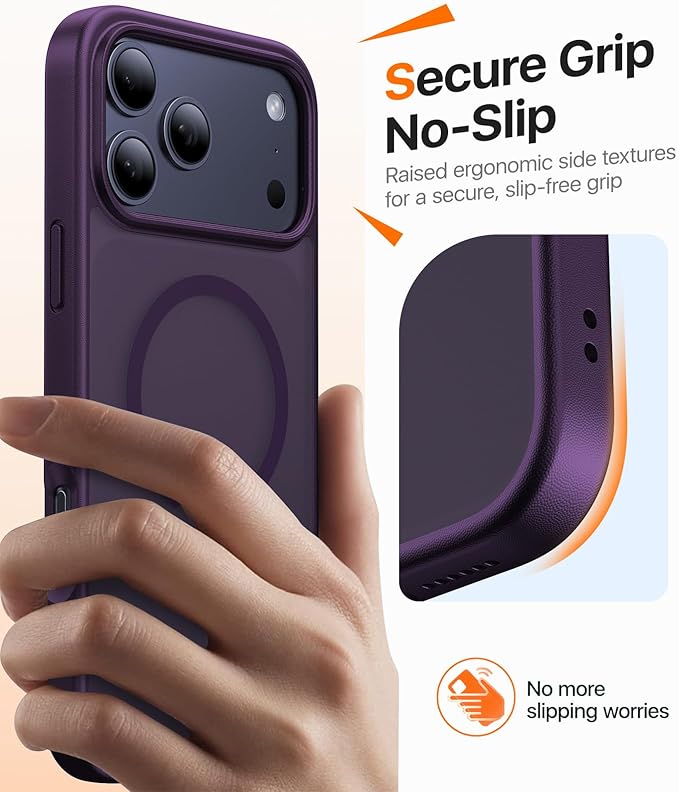 Magnetic for iPhone 17 Pro Max Case,[Anti-Slip][Compatible with MagSafe][Military Grade Drop Protection] Shockproof Protective Translucent Phone Case for iPhone 17 Pro Max Case,Deep Purple