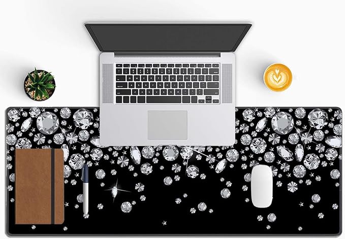 Large Gaming Mouse Pad with Stitched Edges, Desk Mat Extended Keyboard Pad, Non-Slip Rubber Base Desk Pad for Laptop, Office, Home, 31.5X11.8 inch Shiny Diamond Pattern