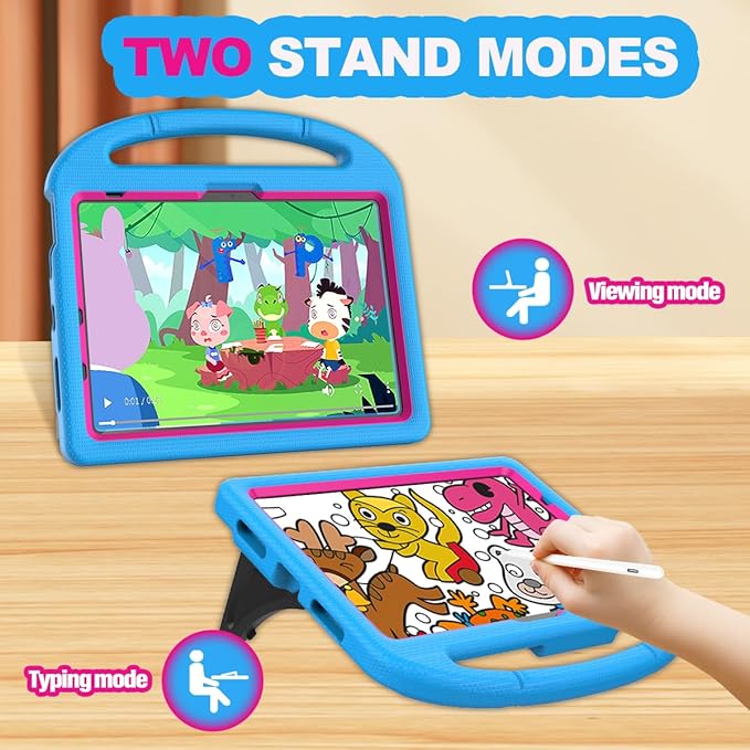 YIHE Kids Case for iPad A16 11th Generation (11" 2025) & 10th Gen (10.9" 2022) | Shockproof Tablet Cover with Built-in Screen Protector & Pencil Holder for iPad 10.9/11 Inch, Blue Pink