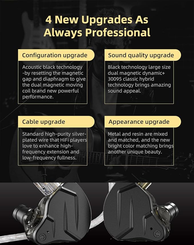 KZ ZSN PRO X Gaming Earbuds in Ear Monitor Headphones, High Fidelity IEMS Earphones, Hybrid Dual Driver Wired Earbuds with 1BA 1DD Detachable Tangle-Free Cable for Computer Tablet (Black, with Mic)