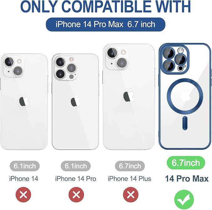 Hython Magnetic Clear for iPhone 14 Pro Max Case with Camera Lens Protector [Compatible with MagSafe] Plating Edge Slim Soft TPU Cover Protective Phone Case for 14 Pro Max 6.7", Matte Deep Blue