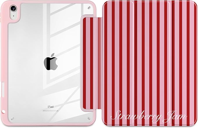 Case for iPad Air 11 inch M4 2026 M3 2025 M2 2024,iPad Air 5th (2022) / 4th 10.9 Inch Striped Trifold Cover with Clear Back Auto Wake Sleep Aesthetic Preppy Design for Girls, Red Stripe
