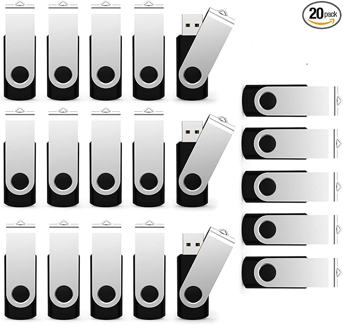 USB Flash Drive 1GB 20 Pack, Bulk USB 2.0 Flash Drives Thumb Drive Swivel Memory Stick Jump Drive Pen Drive,1 gig 20 Pieces