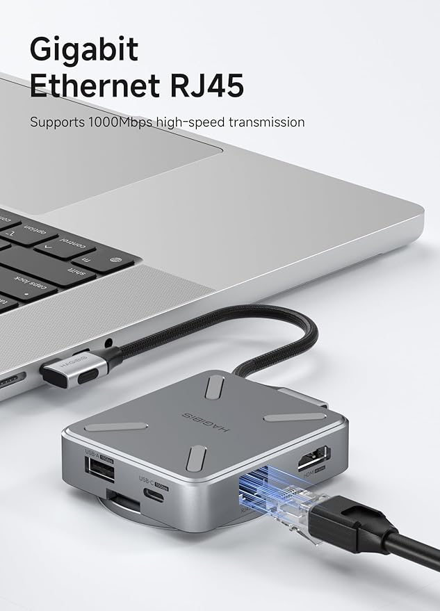 Hagibis Magnetic USB C Hub with Magsafe Stand Holder for iPhone 17 16 15 Pro Max, Portable Type-C Docking Station 100W PD, 1000Mbps RJ45, 4K@60Hz HDMI, 10Gbps USB3.2 (CMC10LH)