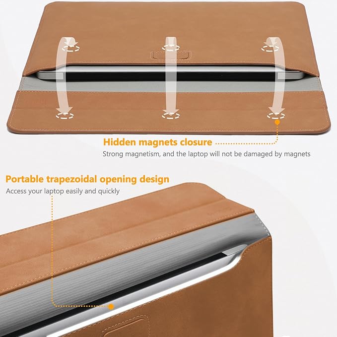 HYZUO 13 Inch Laptop Case Sleeve with Stand for 2026-2018 MacBook Air 13 M5 M4 M3 M2 M1, 2026 13" MacBook Neo, 2026-2016 MacBook Pro 13 M2 M1, iPad Pro/Air 13, Surface Pro 12-3, XPS 13, Brown