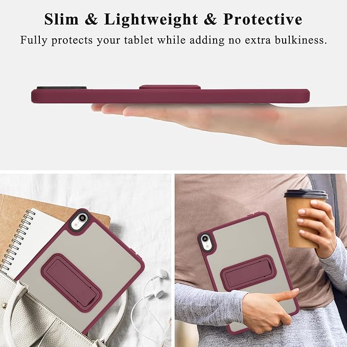 Shockproof Case for iPad mini 7th/6th Generation (2024/2021 8.3-inch), Kickstand Slim Fit Rugged Bumper Lightweight Anti-Scratch Bumper Case Cover for Women Men, WineRed