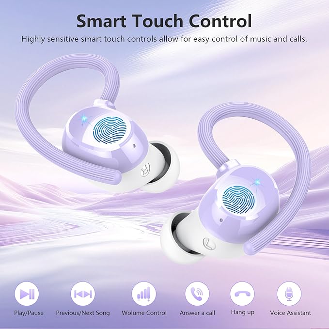 Wireless Earbuds, Bluetooth 5.4 Sport Headphones, 128H Playtime Over Ear Buds for Small Ear, Stereo Deep Bass, Sport Wireless Bluetooth Earphones, IPX7 Waterproof Running Headphones for iOS Android