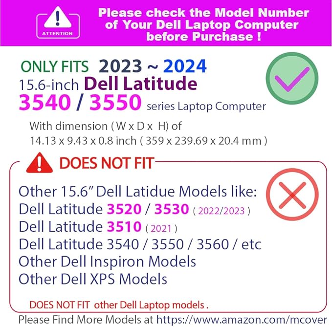 mCover Case Compatible ONLY with 2023-2024 15.6" Dell Latitude 3540/3550 Series Laptop Computer (NOT Fitting Any Other Dell Models) - Pink