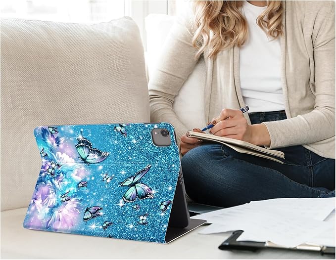 iPad Air 11-Inch Case (M4/M3/M2) 2026/2025/2024, Case for iPad Air 5th/4th Generation 10.9 Inch, case for ipad air 11-inch Multi-Angle Adjustable Stand Rubber Back Auto Wake/Sleep, Flower Butterfly