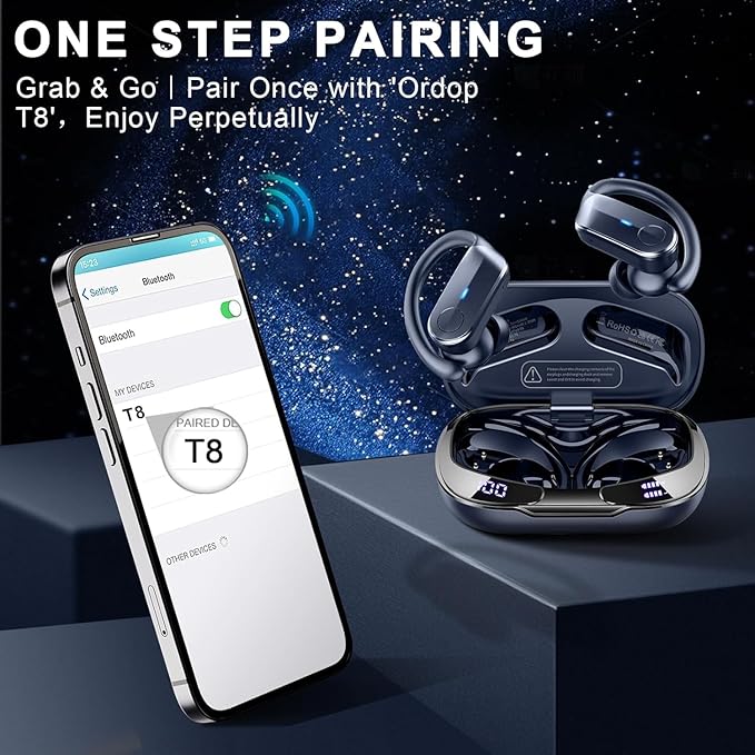 Wireless Earbuds, Sports Bluetooth 5.4 Headphones IPX8 Waterproof, 70H Over Ear Buds with Deep Bass Sound,4 ENC Noise Cancelling Mics, USB-C Fast Charging Earphones with Earhooks for Workout/Running