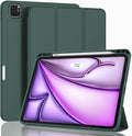 ZryXal New iPad Air 13 Inch Case M3 2025/M2 2024 with Pencil Holder, Trifold Stand Smart Case with Soft TPU Back,Auto Wake/Sleep(Midnight Green)