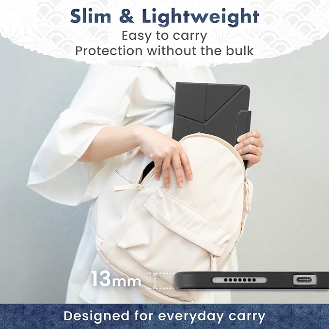 BELLEMOND iPad Case for iPad A16 11" 2025 / 10th Gen 10.9" 2022 | Origami Folio Stand | 6-Mode Foldable, Magnetic Detachable Cover | Mamoru Ori Case | Black & Grey